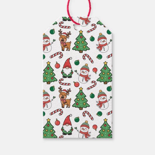 Cute Christmas Gnomes Snowmen Reindeer and Candy C ギフトタグ (正面)