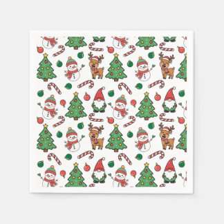 Cute Christmas Gnomes Snowmen Reindeer and Candy C スタンダードカクテルナプキン
