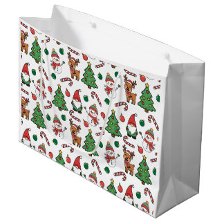 Cute Christmas Gnomes Snowmen Reindeer and Candy C ラージペーパーバッグ