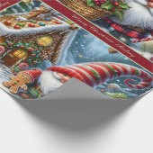 Cute Christmas Gnomes Wrapping Paper with Text ラッピングペーパー (角)