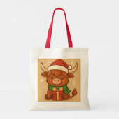 Cute Christmas Highland Cow. トートバッグ (裏面)