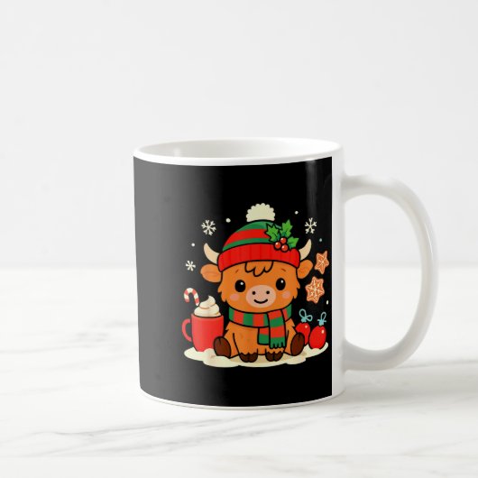 Cute Christmas Highland Cow Heifer Xmas Farm Anima コーヒーマグカップ (右)