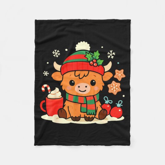 Cute Christmas Highland Cow Heifer Xmas Farm Anima フリースブランケット (正面)