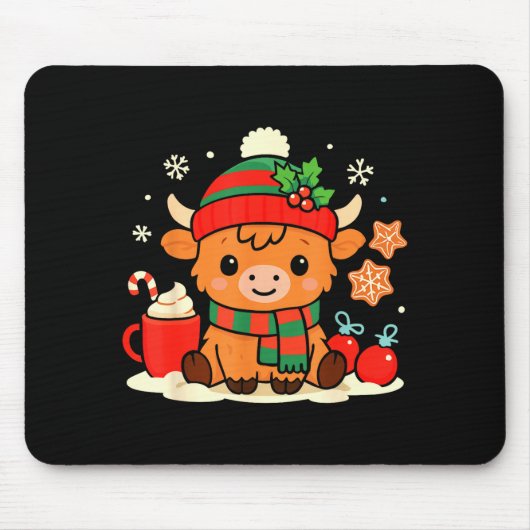 Cute Christmas Highland Cow Heifer Xmas Farm Anima マウスパッド (正面)