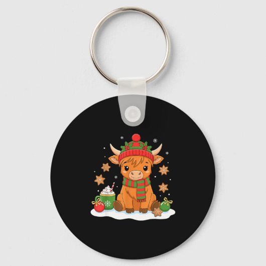 Cute Christmas Highland Cow Lover Xmas Women Farm  キーホルダー (正面)