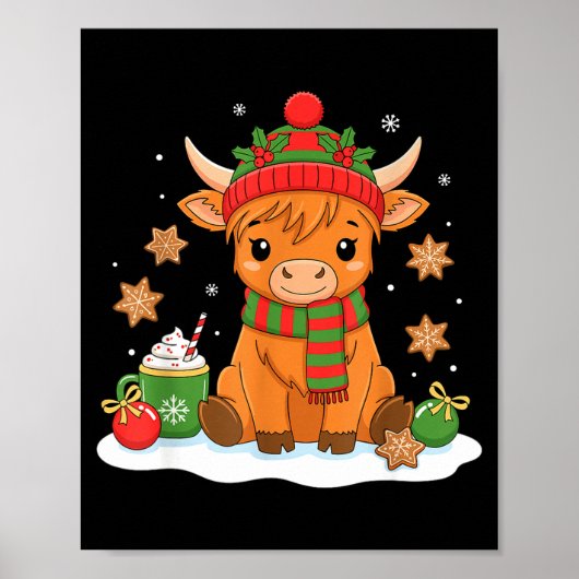 Cute Christmas Highland Cow Lover Xmas Women Farm ポスター (正面)