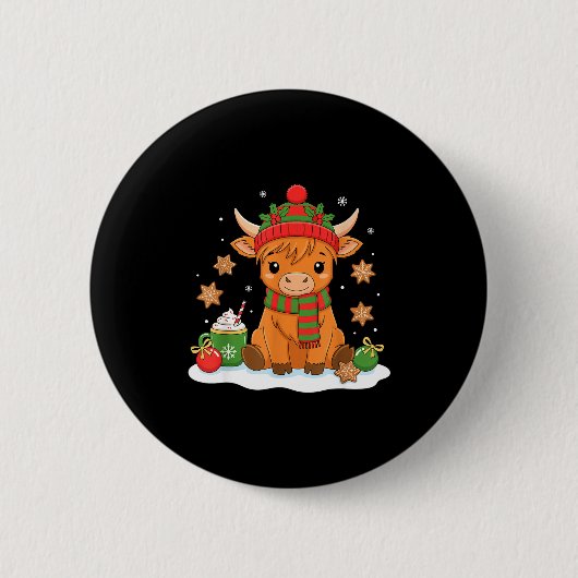 Cute Christmas Highland Cow Lover Xmas Women Farm 缶バッジ (正面)