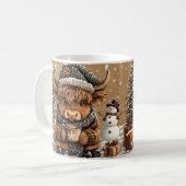 Cute Christmas Highland Cow Mug – Cozy Winter Mug コーヒーマグカップ (正面左)