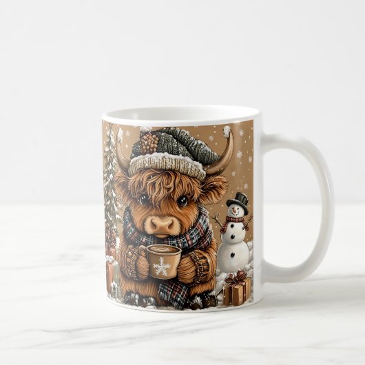 Cute Christmas Highland Cow Mug – Cozy Winter Mug コーヒーマグカップ (右)