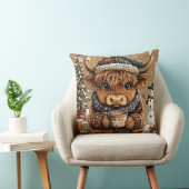 Cute Christmas Highland Cow Throw Pillow クッション (椅子)