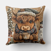 Cute Christmas Highland Cow Throw Pillow クッション (裏面)