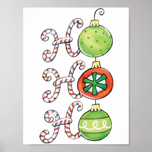 Cute Christmas Ho Ho Ho, Candy Canes Ornaments ポスター (正面)