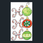 Cute Christmas Ho Ho Ho, Candy Canes Ornaments ポスター<br><div class="desc">Adorable vintage illustration Merry Christmas cartoon clip art holiday text design. The words "Ho Ho Ho" with the letters written in red and white striped candy canes and round glass Christmas ornaments.</div>