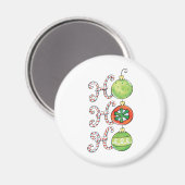 Cute Christmas Ho Ho Ho, Candy Canes Ornaments マグネット (正面/裏面)