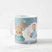 Cute Christmas Holiday Reindeer Blue Boy Kids コーヒーマグカップ (正面左)
