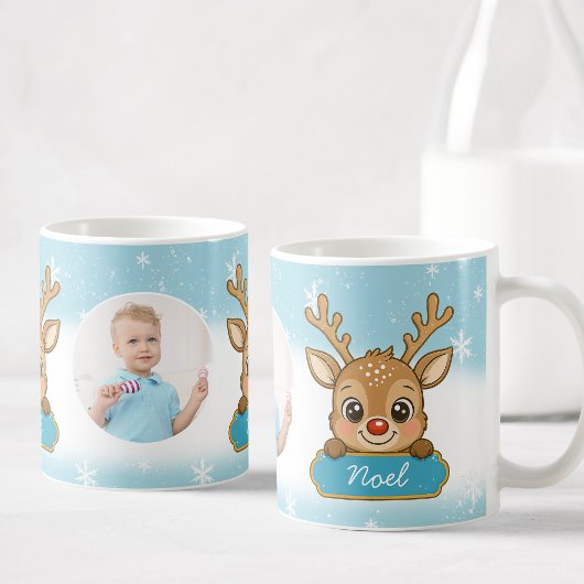 Cute Christmas Holiday Reindeer Blue Boy Kids コーヒーマグカップ