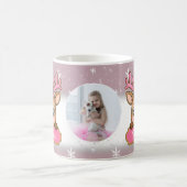 Cute Christmas Holiday Reindeer Pink Girl Kids コーヒーマグカップ (中央)
