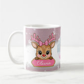 Cute Christmas Holiday Reindeer Pink Girl Kids コーヒーマグカップ (左)