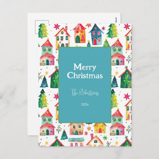 Cute Christmas Houses シーズンポストカード (正面/裏面)