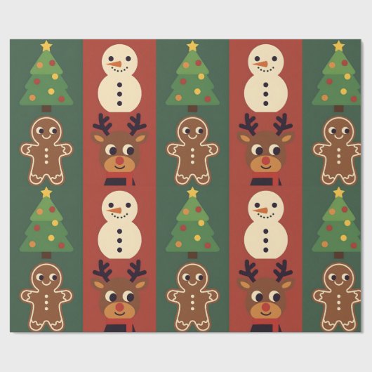 Cute Christmas Icons Gift Wrapping Paper ラッピングペーパー (フラット)