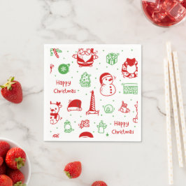Cute Christmas Icons Pattern Paper Napkin スタンダードカクテルナプキン