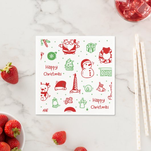 Cute Christmas Icons Pattern Paper Napkin スタンダードカクテルナプキン (インサイチュ)