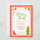 Cute Christmas Icons Scallop CUSTOM Holiday Party 招待状 (正面)