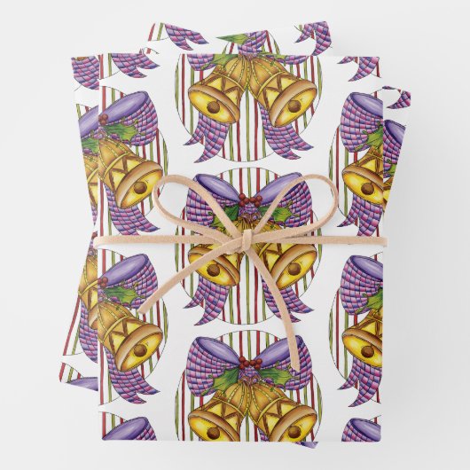 Cute Christmas Jingle Bells with Ribbon and Bow ラッピングペーパーシート (インサイチュ)