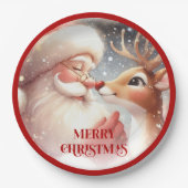 Cute Christmas Kids Plates with Santa Rudolph ペーパープレート (正面)