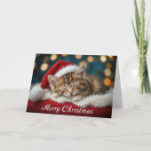 Cute Christmas Kitten on Red Festive Santa Hat  カード (正面)