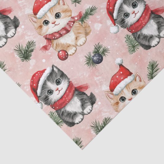 Cute Christmas Kittens on Pink 薄葉紙 (詳細)