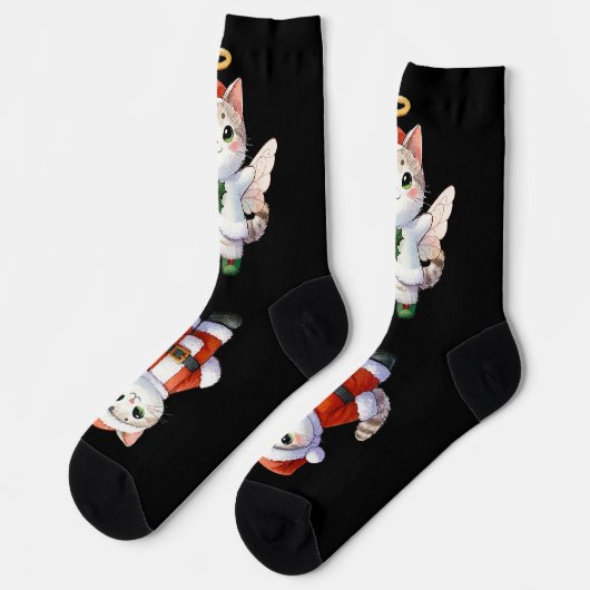 Cute Christmas Kitty Fun Angel ソックス (左)