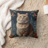 Cute Christmas kitty winter holiday greenery  クッション (ブランケット)