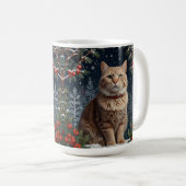 Cute Christmas kitty winter holiday greenery  コーヒーマグカップ (正面右)