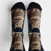 Cute Christmas kitty winter holiday greenery  ソックス (上部)