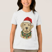 Cute Christmas Labrador with Santa Hat and Holiday トライブレンドＴシャツ (正面)