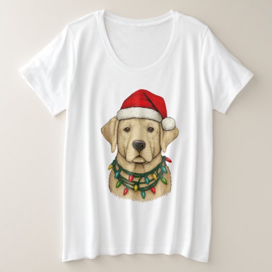 Cute Christmas Labrador with Santa Hat and Holiday プラスサイズTシャツ (デザイン正面)