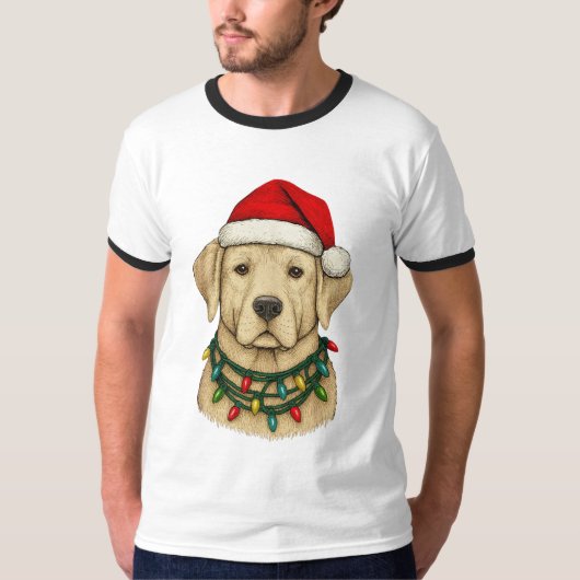 Cute Christmas Labrador with Santa Hat and Holiday Tシャツ (正面)