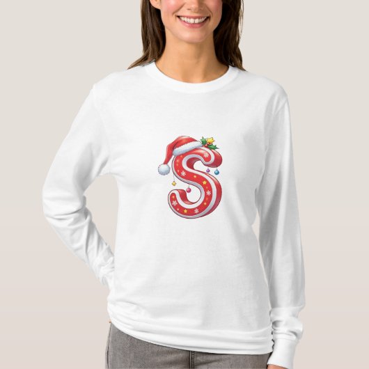 Cute Christmas Letter S – Candy Cane Holiday Carto Tシャツ (正面)
