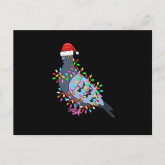 Cute Christmas Lights Pigeon Wearing Xmas Hat - Pi シーズンポストカード