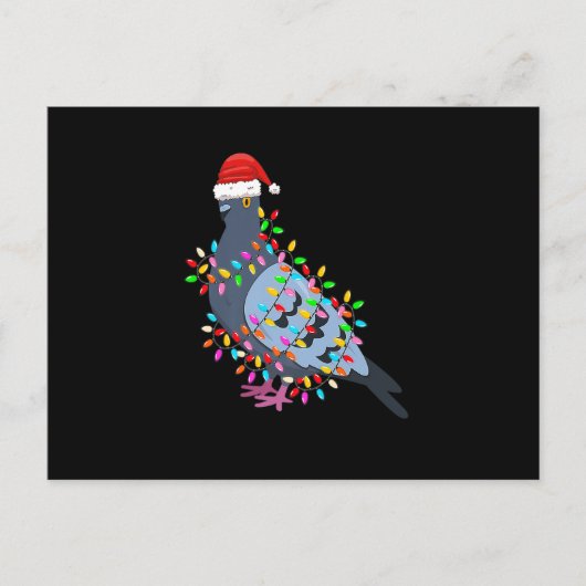 Cute Christmas Lights Pigeon Wearing Xmas Hat - Pi シーズンポストカード (正面)