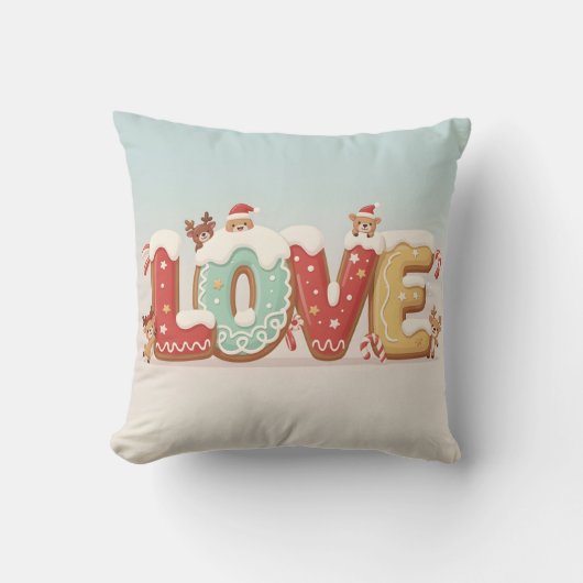 Cute Christmas LOVE Cookie Art Throw Pillow クッション (正面)