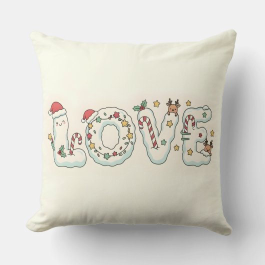 Cute Christmas Love Festive Throw Pillow クッション (正面)