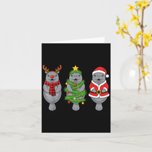 Cute Christmas Manatee Shirt, Holiday Manatee Sant カード (黄色い花)