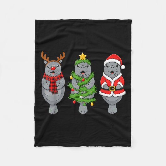 Cute Christmas Manatee Shirt, Holiday Manatee Sant フリースブランケット (正面)