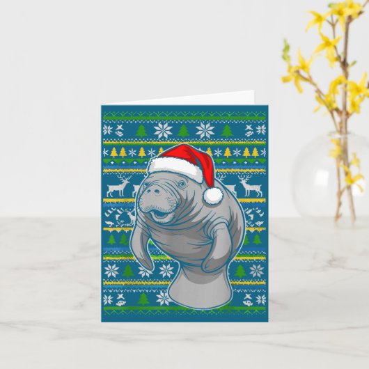 Cute Christmas Manatee Shirt, Manatee Ugly Xmas Sw カード (黄色い花)