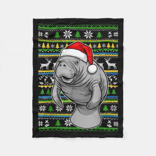 Cute Christmas Manatee Shirt, Manatee Ugly Xmas Sw フリースブランケット (正面)