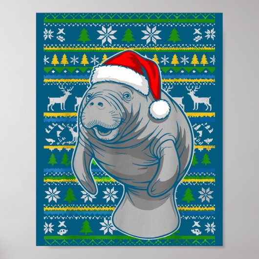 Cute Christmas Manatee Shirt, Manatee Ugly Xmas Sw ポスター (正面)
