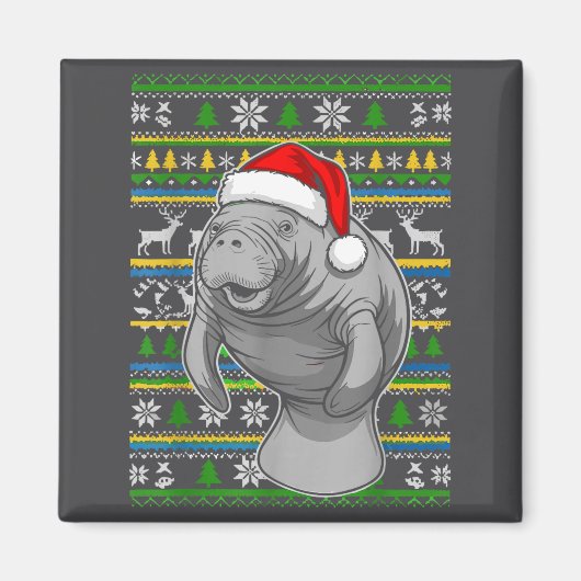 Cute Christmas Manatee Shirt, Manatee Ugly Xmas Sw マグネット (正面)