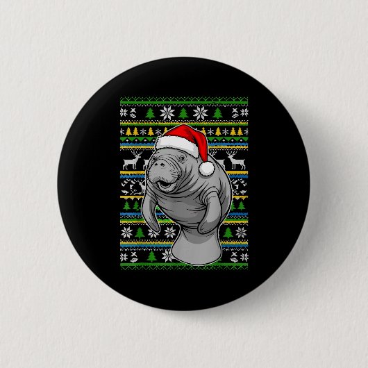 Cute Christmas Manatee Shirt, Manatee Ugly Xmas Sw 缶バッジ (正面)